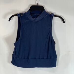 MOTF Women's Navy Sleeveless Ribbed Mock Neck Crop Top SZ L